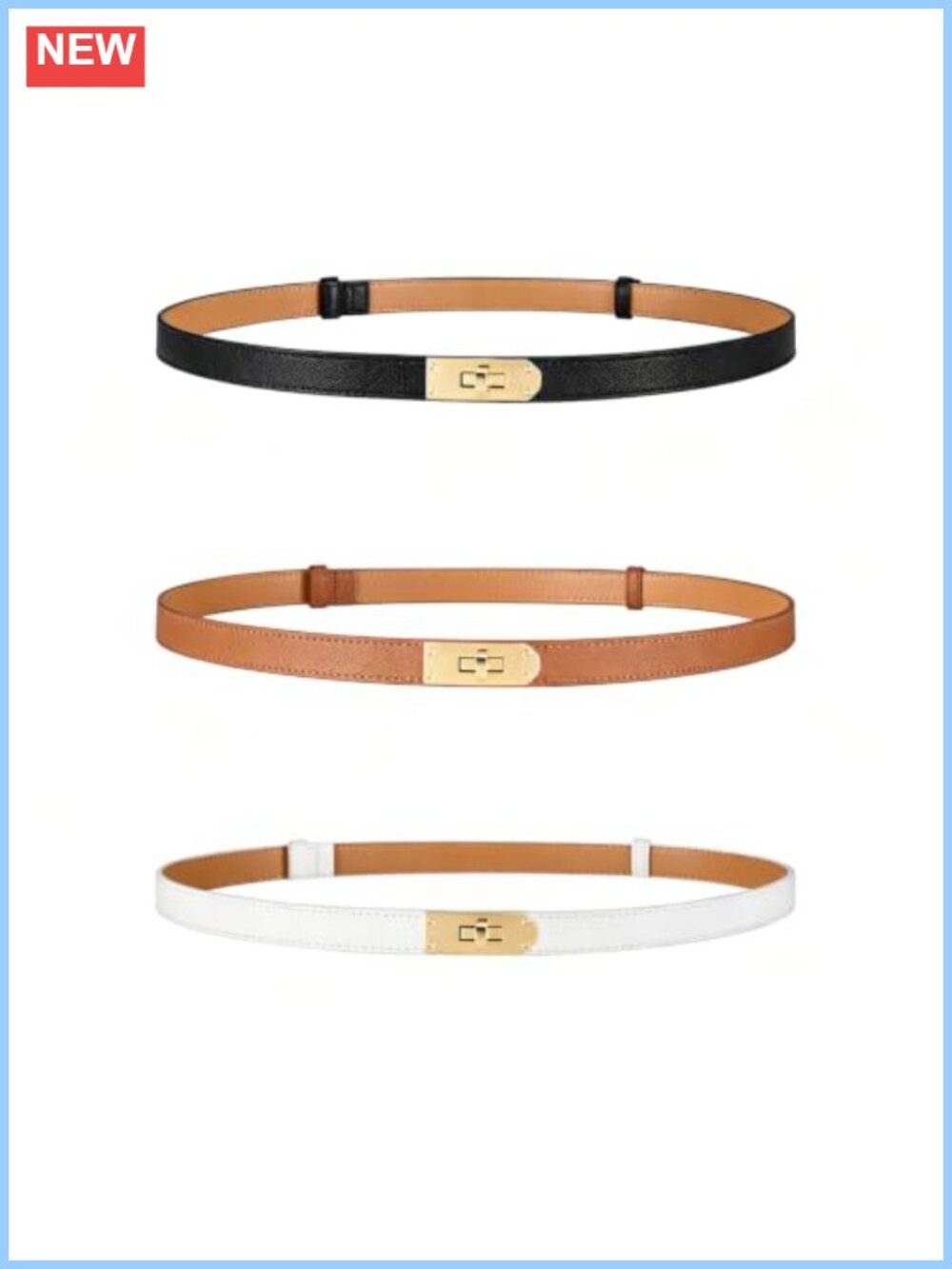 Skinny Leather Belt Adjustable Thin Waist Belt for Dresses Jeans